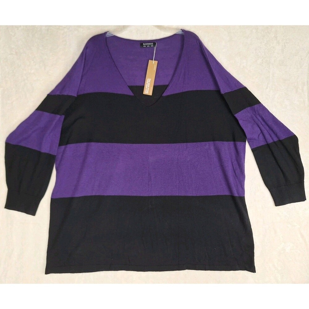 Bloomchic Womens Plus 26 Purple Black Striped Sweater Tunic Knit 4X Halloween